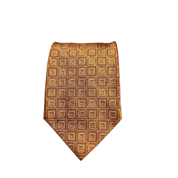 BROOKS BROTHERS Makers Silk Necktie USA Designer Geometric Gold Cooper EUC Tie - Picture 2 of 11